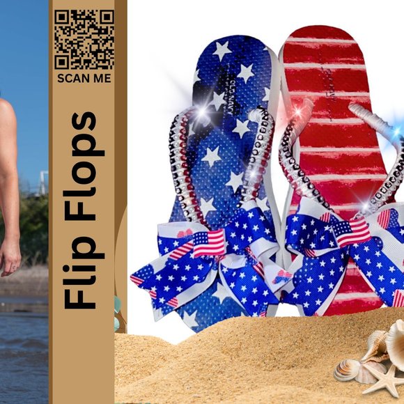 Old Navy Flip Flops, Crystal Trimmings, American Flag, 4th of July, USA Sandals - Picture 7 of 16